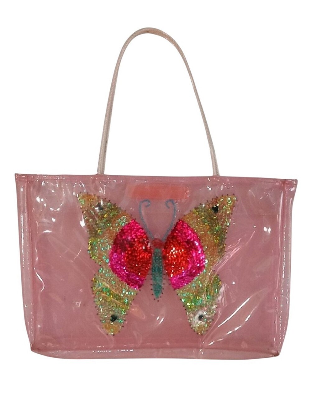 Pink PVC Sparkle Sequin Embroidered Butterfly Bag/Tote